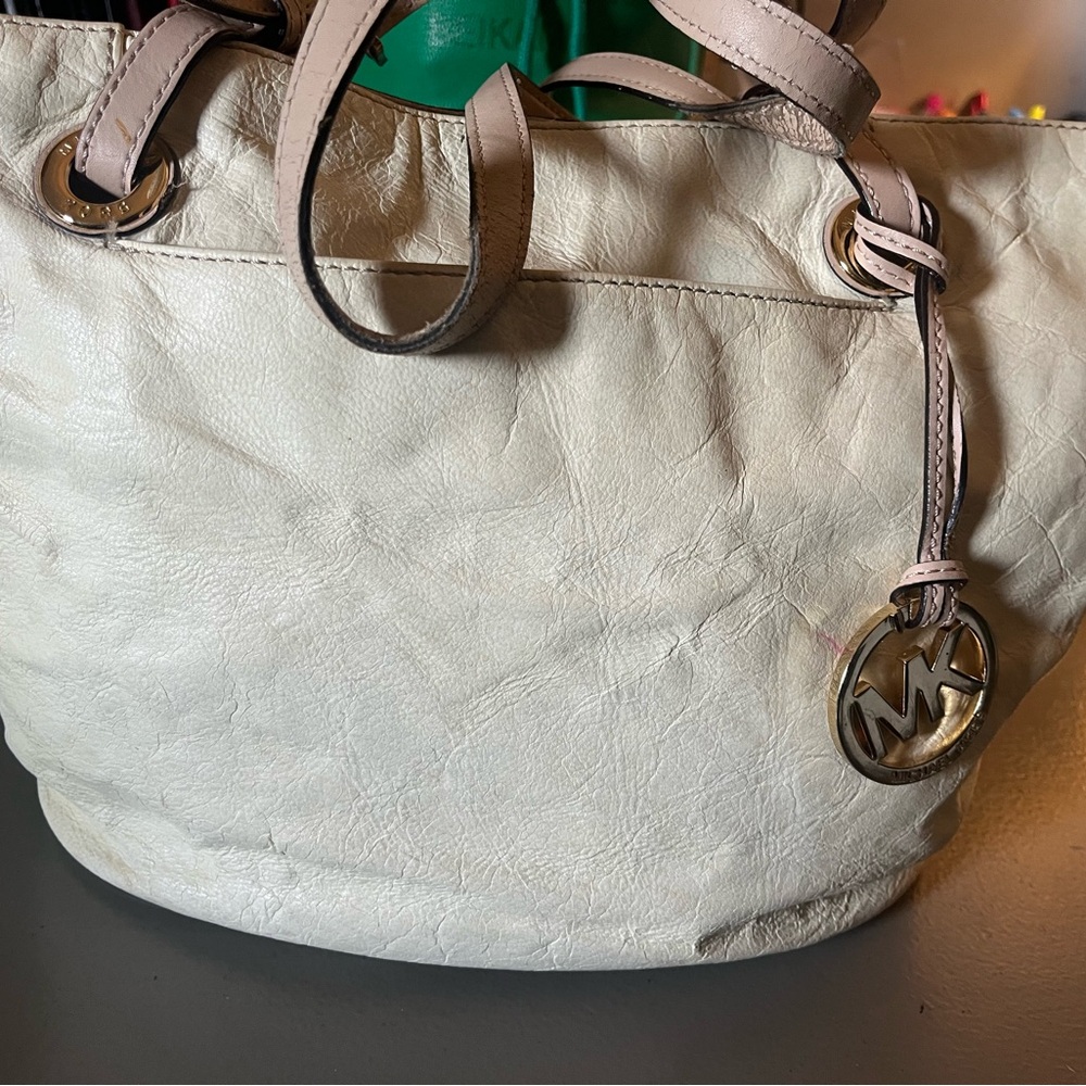 Michael Kors Off-White Leather Tote with MK Charm